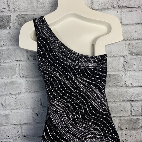 Vintage 90s Y2K One Shoulder Asymmetric High Low Hem Metallic Maxi Dress - Picture 8 of 16